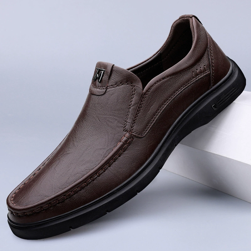 Мужская повседневная кожаная обувь из воловьей кожи, дышащая удобная простая Молодежная кожаная обувь без шнуровки, мужские лоферы, Мужская обувь в горох, мужская обувь