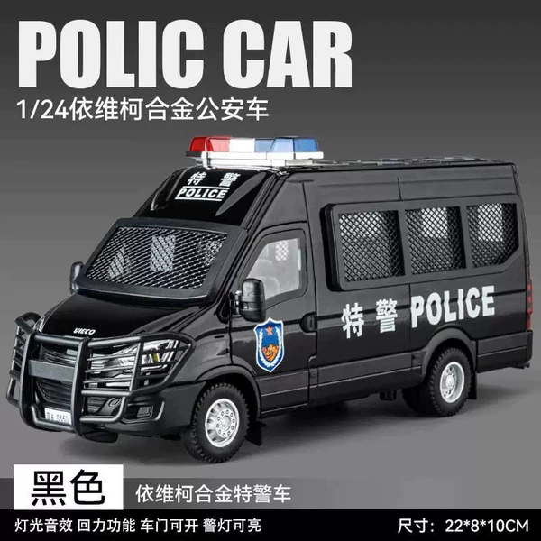 Black police car, scale 1:24, traffic police