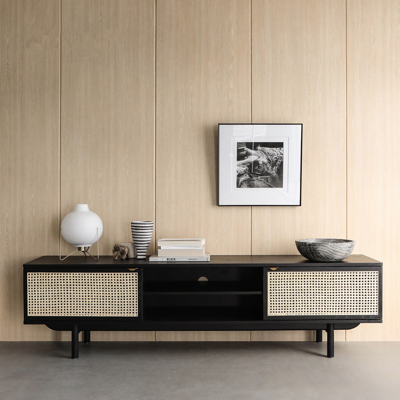 北歐表情電視櫃茶幾組合螣編雙門黑色客廳視聽櫃簡約家具定制