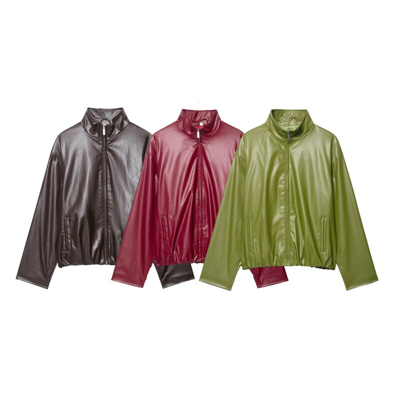 Autumn New European and American Style Retro Stand Collar Leather Jacket and Leather Skirt Pants Set for Foreign Trade Wholesale