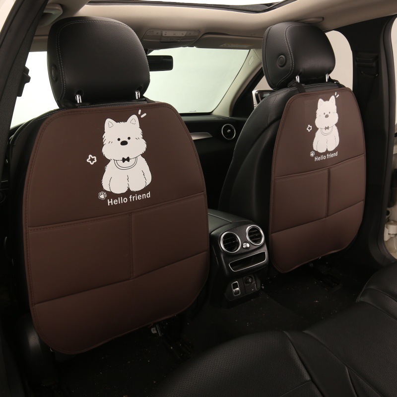 Cute Puppy Cartoon Car Seat Back Anti-Kick Pad for Women, Car Seat Back Anti-Dirt Pad with Storage Pocket