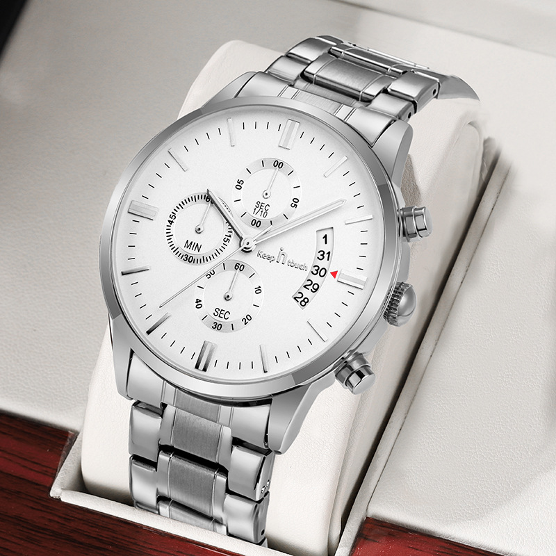 Cross-Border live broadcast Men's Watch three-eye six-needle running second calendar men's watch high-end steel band Men's Watch watches