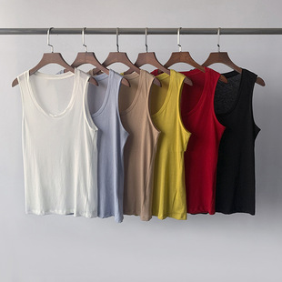 Light luxury niche~Basic thin twisted sleeveless vest elastic loose small U-neck design top for women summer
