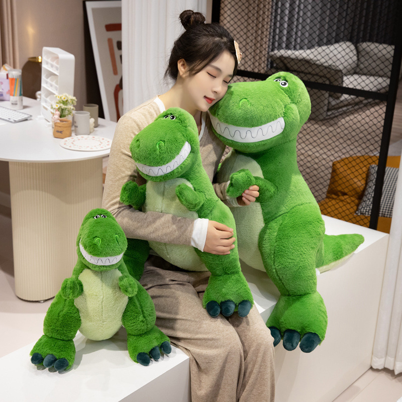 Bonita muñeca de peluche de gran tamaño, muñeca de dinosaurio verde de ojos grandes, muñeca de tela de dragón de explosión, regalo de cumpleaños