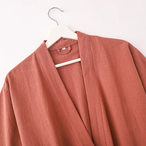 Lusu Four Seasons Cotton Linen Bathrobe Home Clothes Hanfu Pajamas Men and Women Couple Japanese Kimono Style B&B Hotel