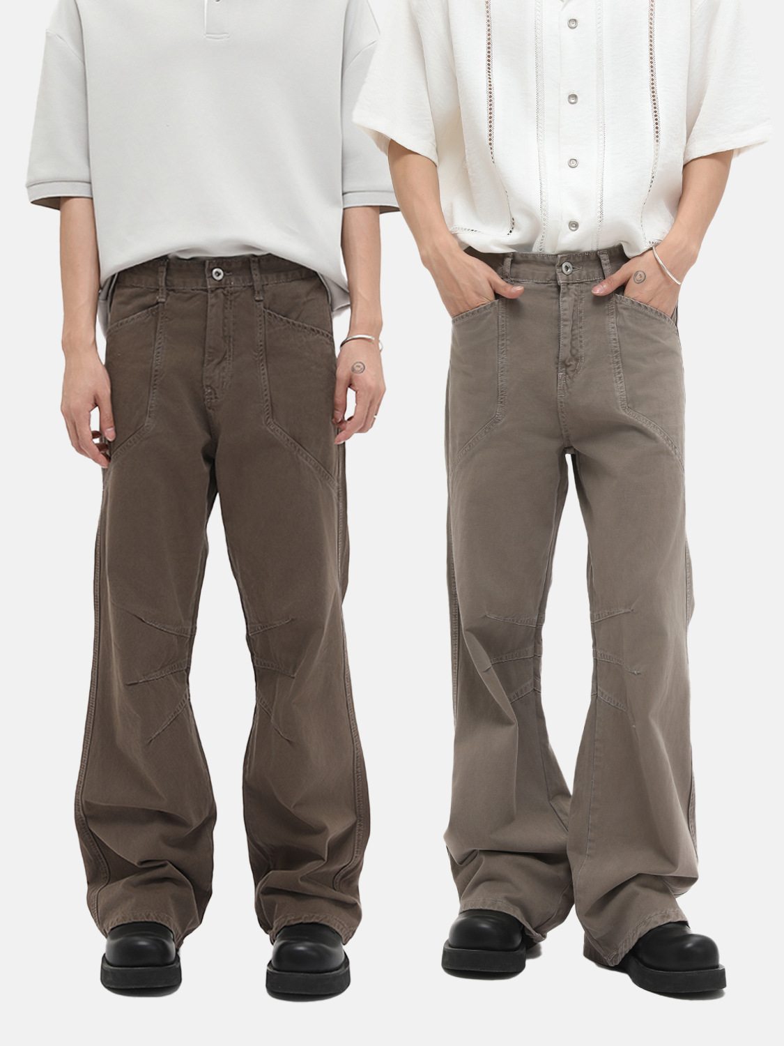 MTLCLOTHES para hombre | American cleanfit plisado costura moda drapeado recto trapeador jeans de moda