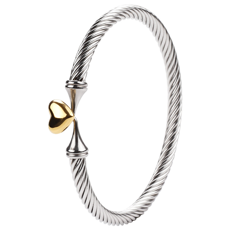 20g Weight PVD Coated Gold Plating Process 18K Real Gold Plated Plating Material Bangle Classification 1 Piece Quantity Daily Occasion 304 Stainless Steel Material Heart Shape Pattern Women's Gender Simple Style Style Two Tone, Plating Craft 18K Real Gold Plated 304 Stainless Steel PVD Coated Heart Shape Two Tone Plating Bangle 2