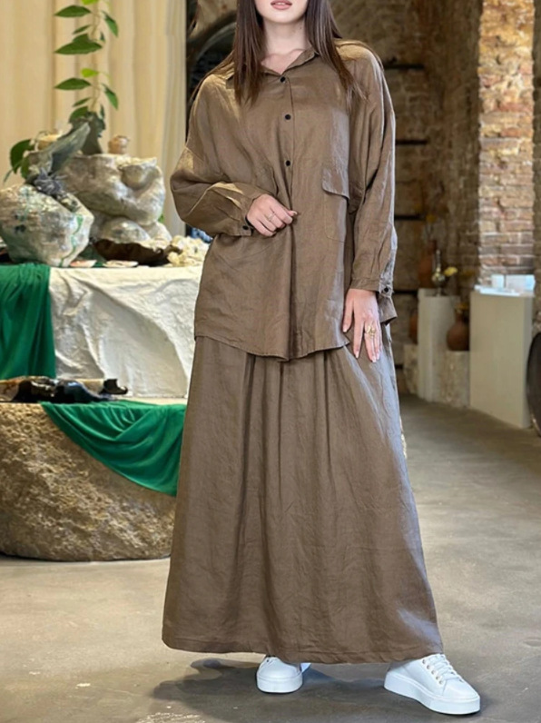 European American Cross-border 2025 Spring And Autumn New Women's Vintage Plus-size Collared Long-sleeve Shirt Dress_ecoleips.com