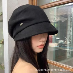 日系小众麂皮绒冷帽子女百搭氛围感显脸小堆堆帽复古包头帽渔夫帽