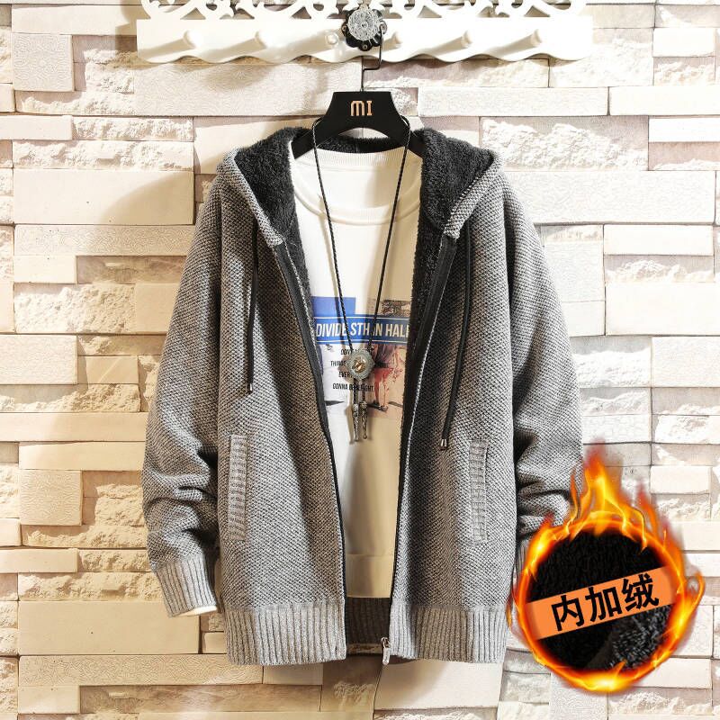 Ropa de otoño e invierno suelta casual manga larga forrado de lana en stock suéter Abrigo con capucha moda Universidad más tamaño moda cardigan