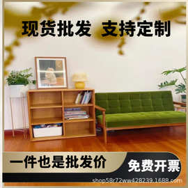 法式复古小户型绿色丝绒实木双人沙发简约休闲中古扶手拉扣沙发椅
