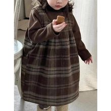 童装2024秋冬女童连衣裙套装儿童洋气宝宝毛呢复古格子背心加绒裙