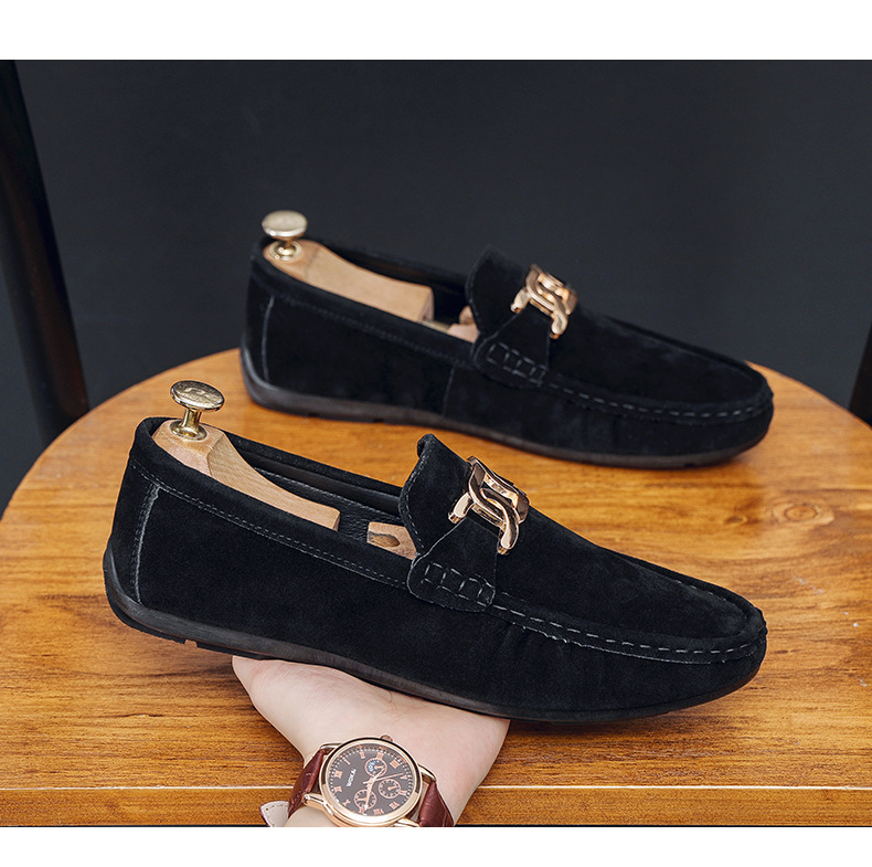 New frosted suede lazy man slip-on small leather shoes loafer driving shoes man_voghion.com