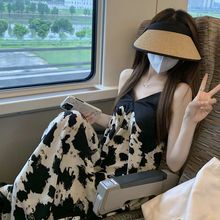 法式港味复古chic长裙赫本风气质显瘦黑色碎花吊带连衣裙子女夏季