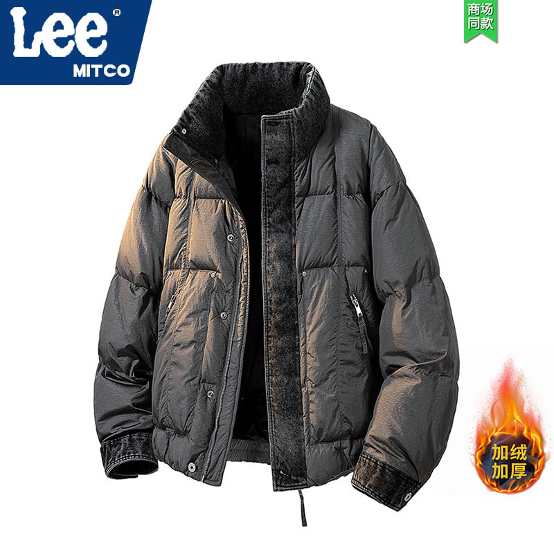 Lee Co-Branded Winter New National Standard 90 Velvet down Jacket American High Street Denim Splicing Workwear down Jacket Men's Jacket