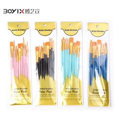 Cross-border Amazon 10 plastic long pole children's art diy oil painting nylon gouache acrylic set brushes