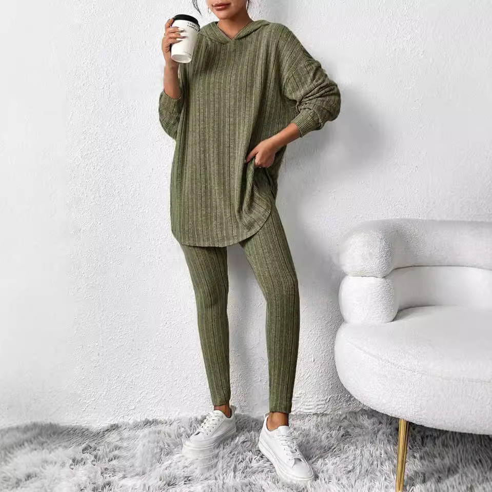 En stock Otoño Invierno Ropa europea americana de mujer de estilo transfronterizo Pantalones largos casuales holgados con capucha y mangas largas_voghion.com