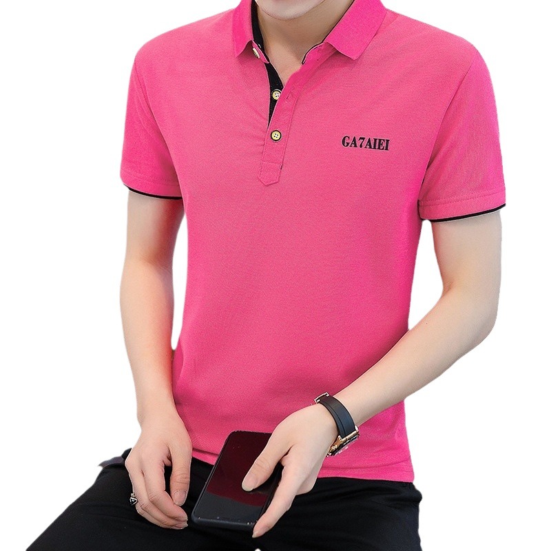 Camiseta de manga corta de los nuevos hombres del verano camiseta de color sólido Camiseta estilo coreano solapa media manga de algodón camiseta de polo delgada