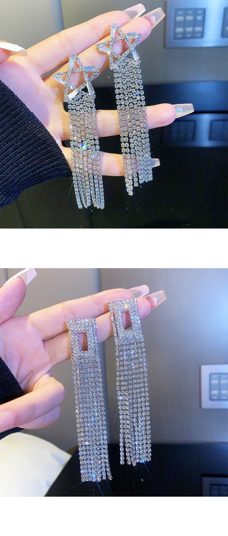 Retro full diamond long tassel earrings for women in Europe and America, exaggerated temperament, earrings, high-end feeling, light luxury earrings_voghion.com