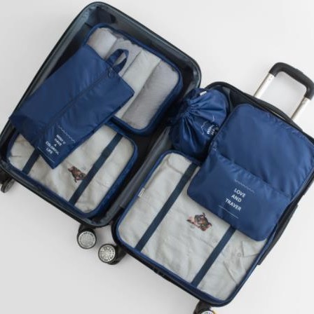 Set de bolsas de viaje de sarga, organizadores de ropa 6–8 piezas para maleta.