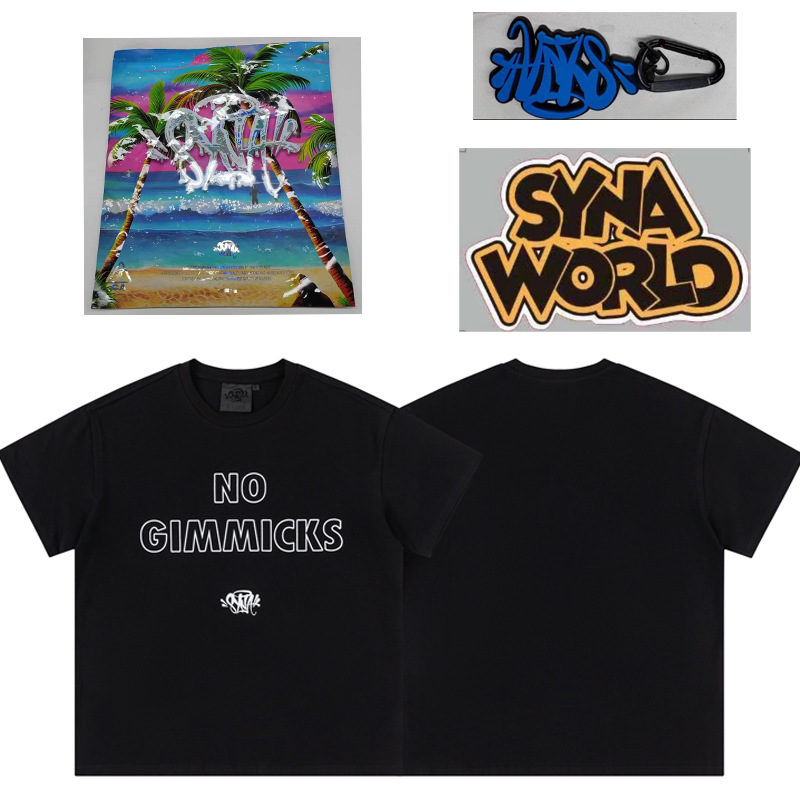 高品質SYnaWorldヒップホップフォームプリント半袖カジュアルルーズTシャツハイストリートショーツSyna Word