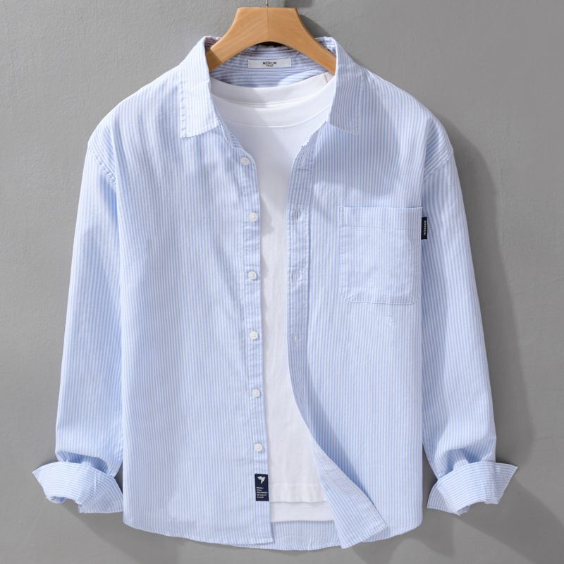Japanese-Style Striped Long-Sleeve Men's Shirt Spring and Autumn Trendy Casual Loose Fashion Versatile Fresh Simple Men's Shirt Japanese-Style Striped Long-Sleeve Men's Shirt Spring and Autumn Trendy Casual Loose Fashion Versatile Fresh Simple Men's Shirt