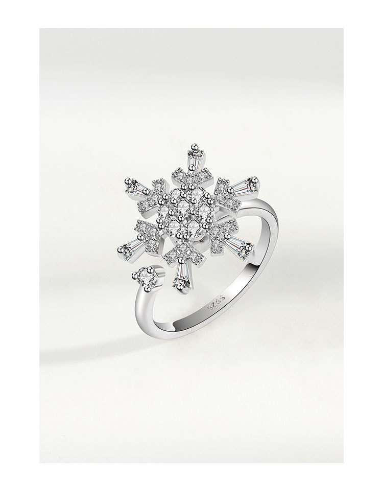 Simple Snowflake Ring Female Korean Rotating Copper Zircon Adjustable Ring display picture 1