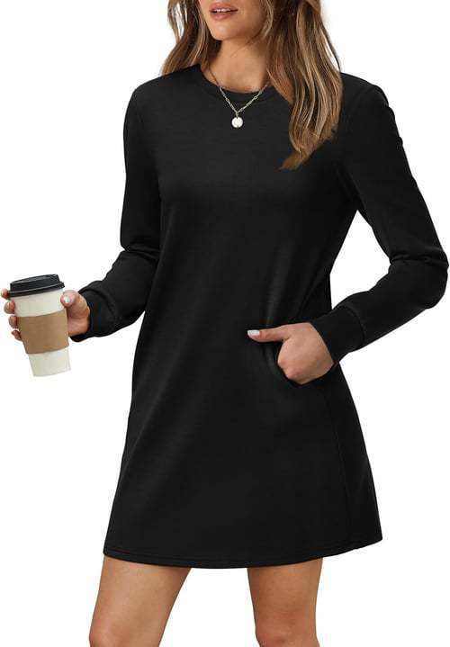 2024 ヨーロッパとアメリカの貿易クロスボーダー婦人服アマゾン爆丸首バックプリーツポケット長袖スウェットシャツドレス|undefined