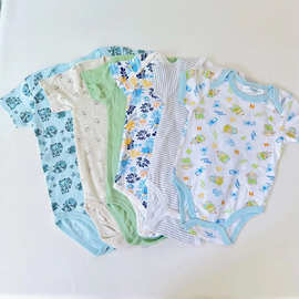 babyclothes微瑕夏款婴儿棉柔短袖三角哈衣连体衣混批清爽透气