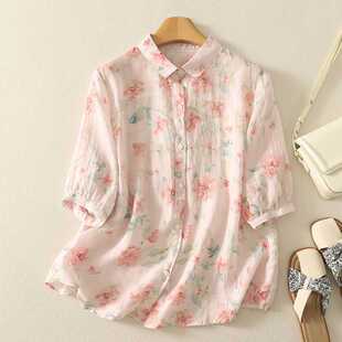 Real Shot of Age-Reducing Flower Print Tops, Loose Summer Breathable Quality Shirts for Women