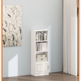Floor-Standing Small Bookcase with Door Bookshelf Multi-Layer Living Room Cabinet Display Cabinet Storage Rack Storage Cabinet Against the Wall Simple White Solid Wood