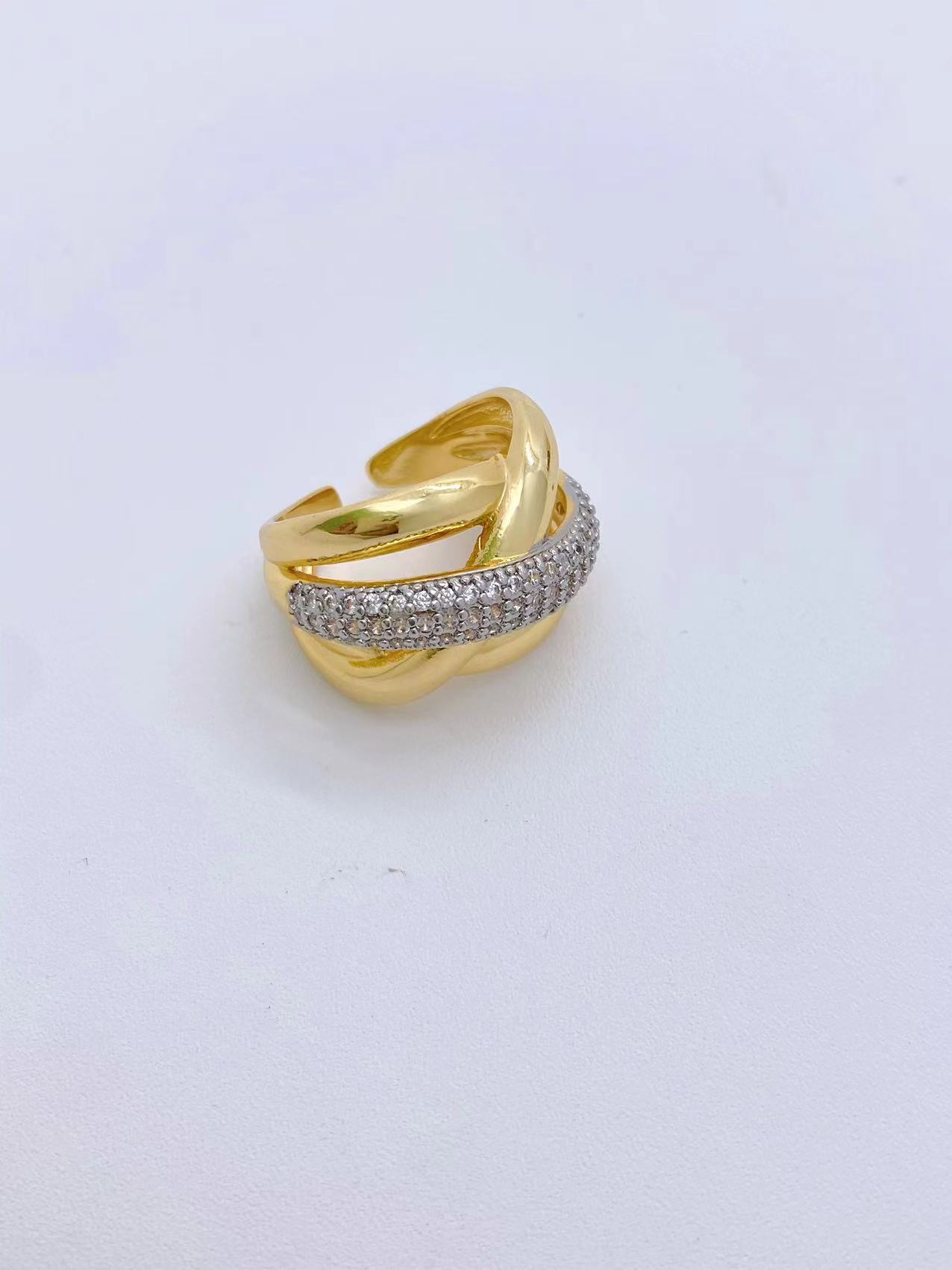 Women's Gender Wholesale Jewelry IG Style Irregular Copper Zircon 18K Gold Plated Mixed Metal Plating Inlay Open Rings