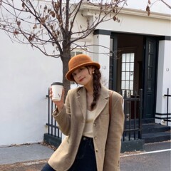 纯色卷边羊毛渔夫帽女秋冬高级感帽子显脸小礼帽圆顶休闲盆帽ins