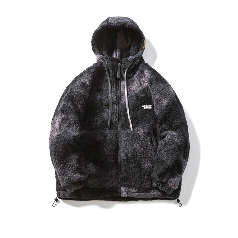 High Quality Customized Letter Rubber Embroidered Logo Lamb Wool Hooded Large Size Thickeneded Cold-Proof Sherpa Jacket