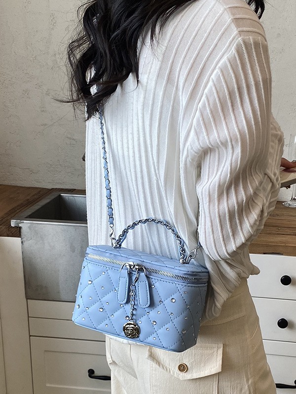 Cadena de diamante caja de mano pequeña bolsa cuadrada de mujeres ventas calientes nueva moda lujosa ligera versátil mochila