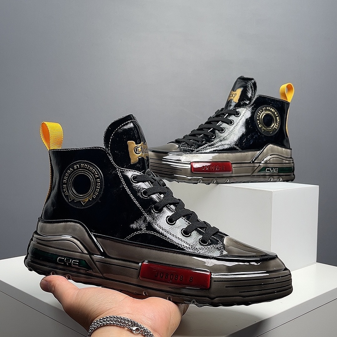 高帮鞋男款冬季新款休闲真皮潮流高邦欧洲站潮鞋韩版透气男士板鞋