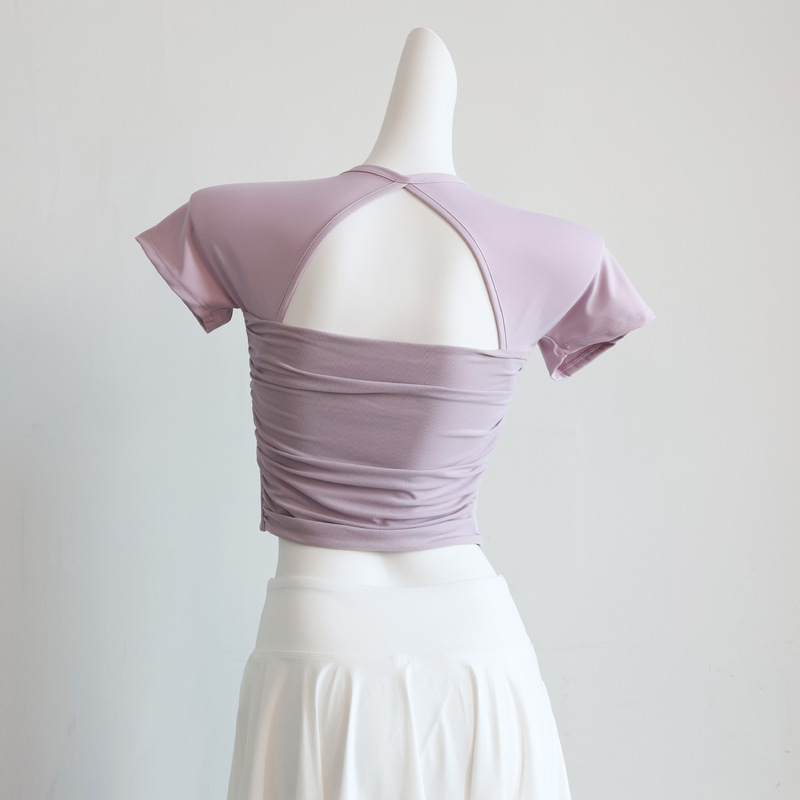 Yoga Clothes with Chest Pads, Pilates Sports Nude Women's Beautiful Back Breathable Quick-Drying Short-Sleeved T-Shirt Running Fitness Tops Yoga Clothes with Chest Pads, Pilates Sports Nude Women's Beautiful Back Breathable Quick-Drying Short-Sleeved T-Shirt Running Fitness Tops