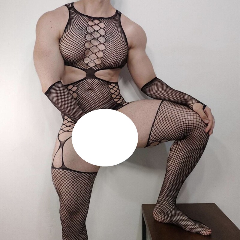Cross-Border Foreign Trade Men's Sexy Lingerie Open-Crotch Mesh Outfit Gay Men's Sexy Fishnet Outfit