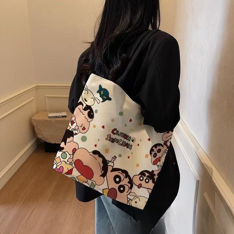 卡通帆布包包女2025新款家用通勤大容量手提袋学生通勤单肩包托特|undefined