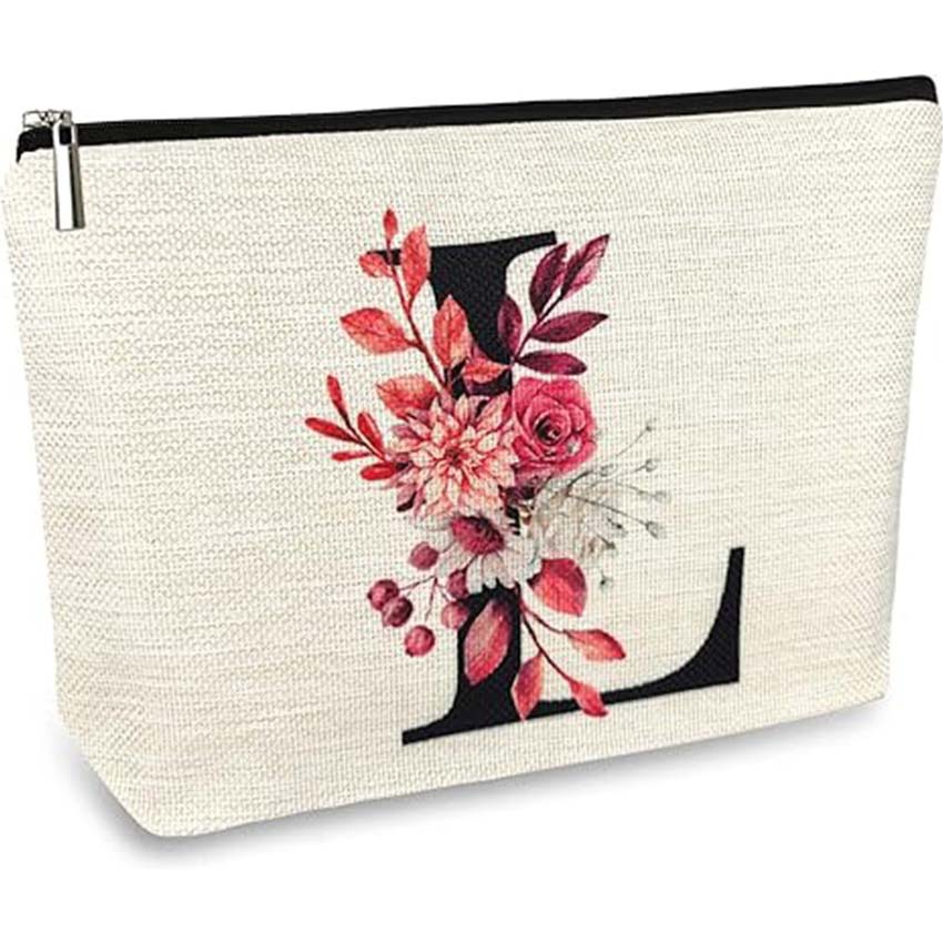 Bolso de cosméticos para mujer de Amazon transfronterizo letra patrón creativo bolsa de cosméticos bolsa de almacenamiento bolsa de cremallera impermeable de lino