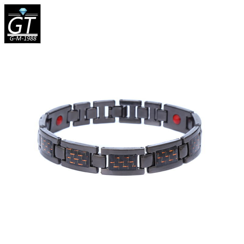 Ventas transfronterizas de moda europeas y americanas para hombres de aleación de fibra de carbono pulsera magnética ajustable joyas de mano