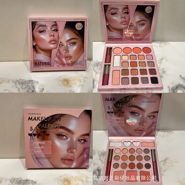 Foreign Trade Cross-Border Eyeshadow Palette with Matte and Pearlescent Finishes Paired with Lip Gloss Tubes That Are Easy to Apply