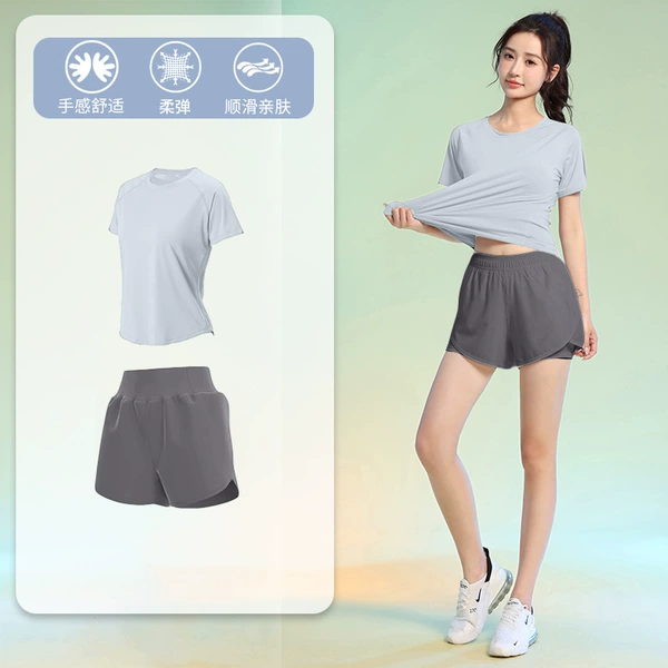 Yunshui blue short sleeves + sea rock gray shorts