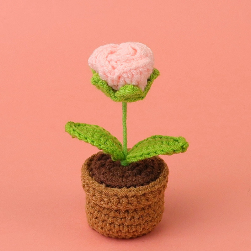 完成品クロスボーダー手作りウールかぎ針編み忘れなしひまわり模擬花鉢植えクリエイティブデスクトップ装飾品車の装飾造花|undefined