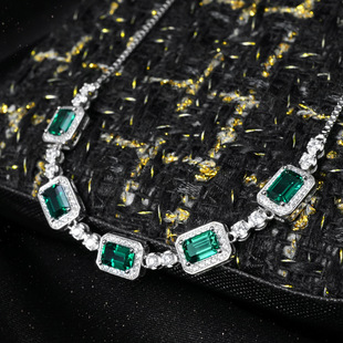 Synthetic Emerald Gem Chain Set Set with S925 Silver Plated 18k Emerald
