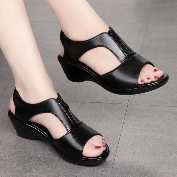 breathable sandals with zipper wedge heel