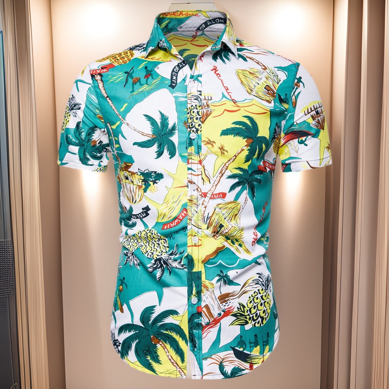 2024 New Amazon Cross Border Men's Shirt 3D Digital Short Sleeve Shirt Men's Beach Stand-alone Shirt