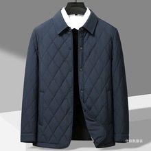跨境桑蚕丝绗缝棉衣男士外套秋季轻薄款商务菱形格衬衫式秋冬现货