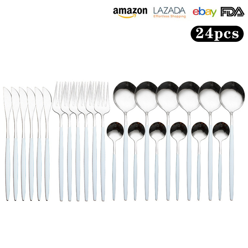 Transfronterizo de Amazon 24 piezas de acero inoxidable traje de vajilla Portugués Occidental cuchillo de carne, tenedor y cuchara de titanio chapado en oro cuchara