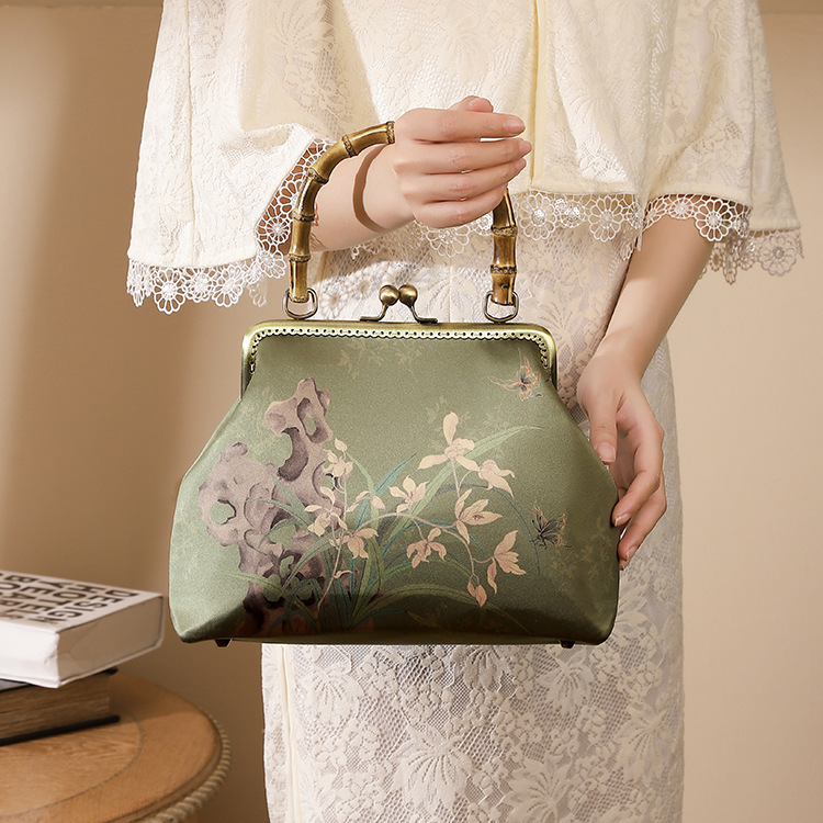 Xiangyun Yarn Printed Handbag Antique Cheongsam Banquet Handbag Cheongsam Hanfu Printed Bamboo Handbag Xiangyun Yarn Printed Handbag Antique Cheongsam Banquet Handbag Cheongsam Hanfu Printed Bamboo Handbag